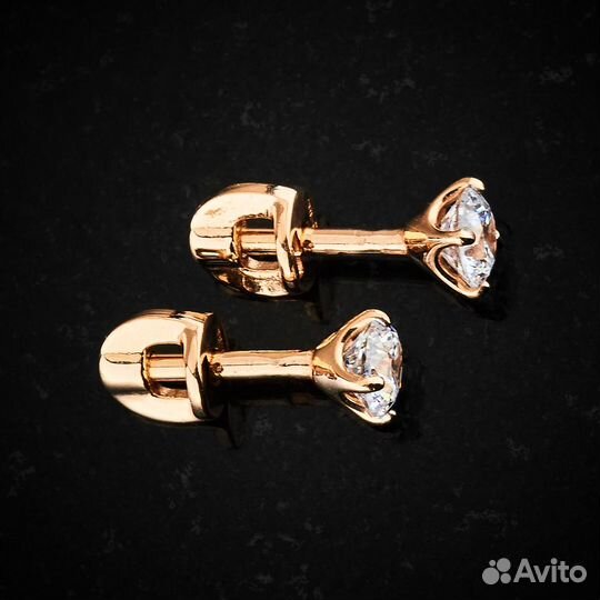 Серьги пусеты из красного золота с фианитами
