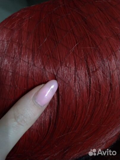 Бордовый парик с хвостом 120см