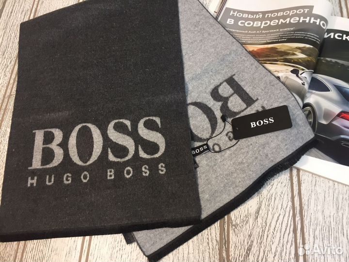 Мужской кашемировый шарф Boss. Серый. 5 цв