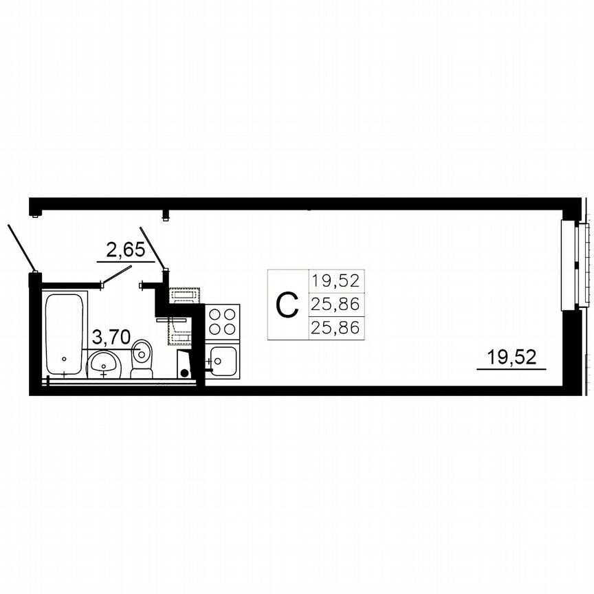 Квартира-студия, 26 м², 2/12 эт.