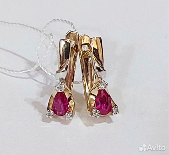 Золотые серьги с бриллиантами и рубинами