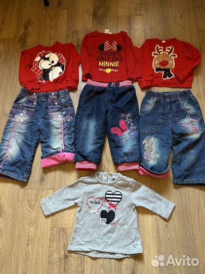 Джинсы утеплен Пакет набор на девоч12 мес в идеале