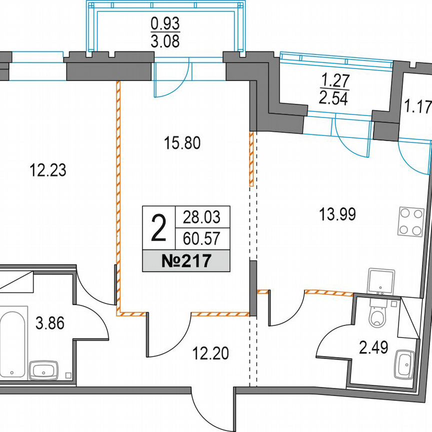 2-к. квартира, 60,6 м², 15/25 эт.