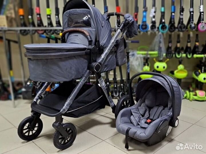 Коляска luxmom 3 в 1 А 4 серая