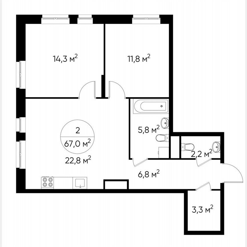 2-к. квартира, 67 м², 11/19 эт.