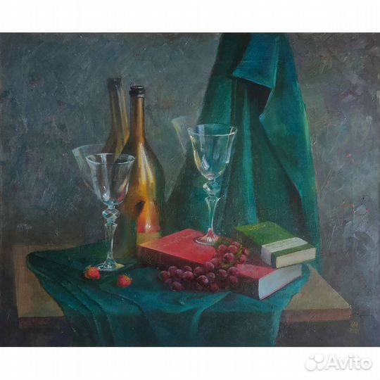 Картина маслом, натюрморт с золотом 