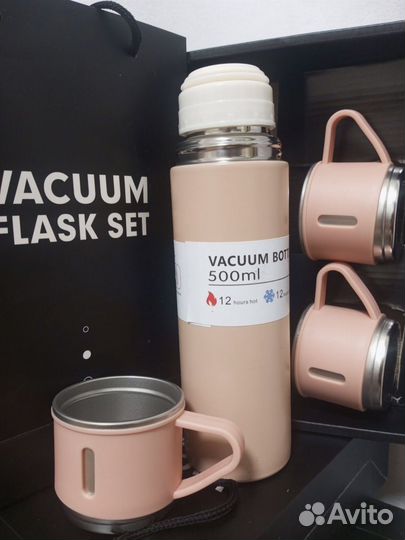 Набор термос с клапаном и 3 кружки
