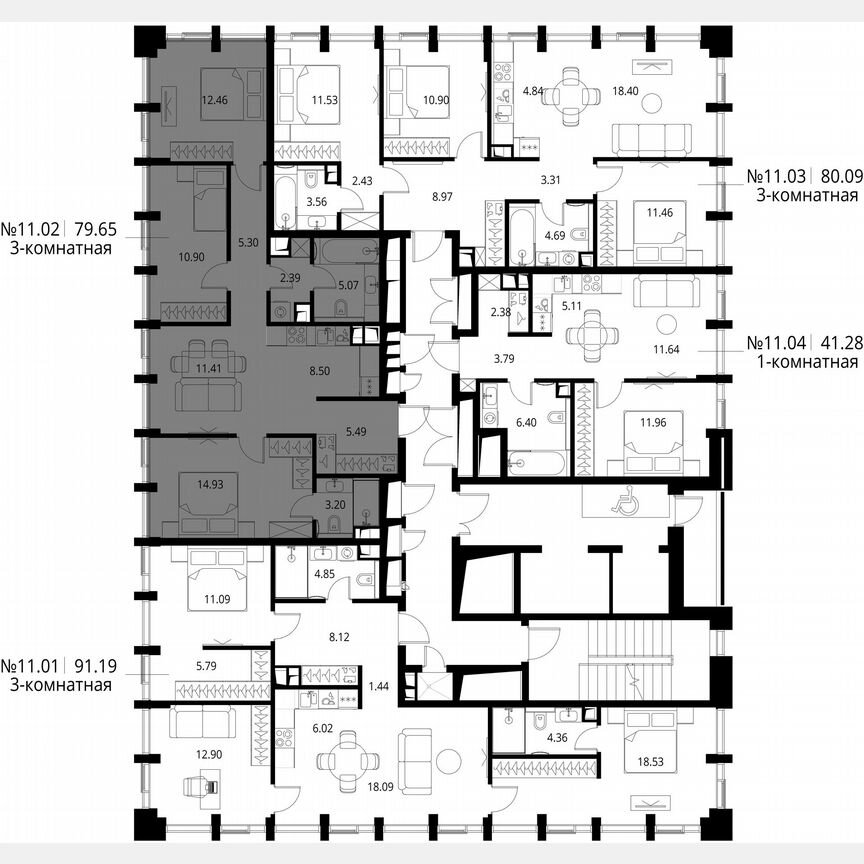 3-к. квартира, 79,7 м², 11/19 эт.