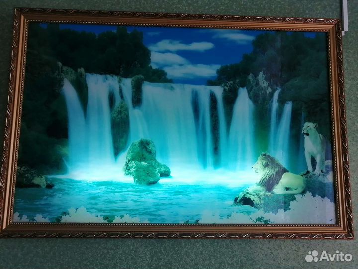 Картина с подсветкой, шум водопада и пением птиц