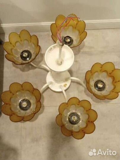 Новая Люстра СССР винтаж 5 плафонов стекло