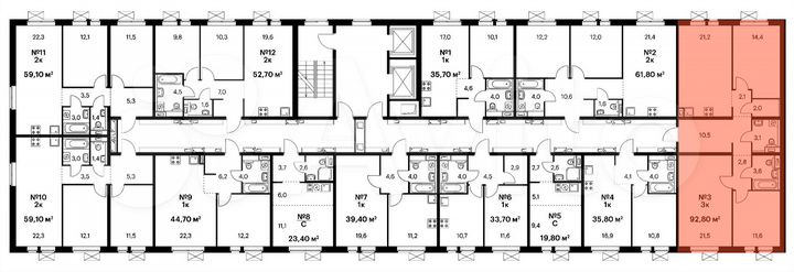 3-к. квартира, 92,6 м², 15/15 эт.