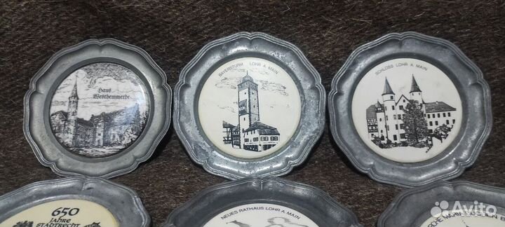 Тарелочки декоративные, олово, фарфор, Германия
