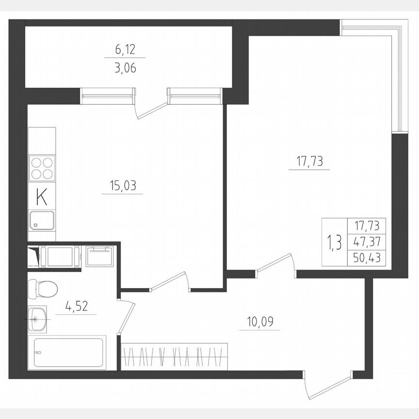 2-к. квартира, 50,4 м², 4/8 эт.