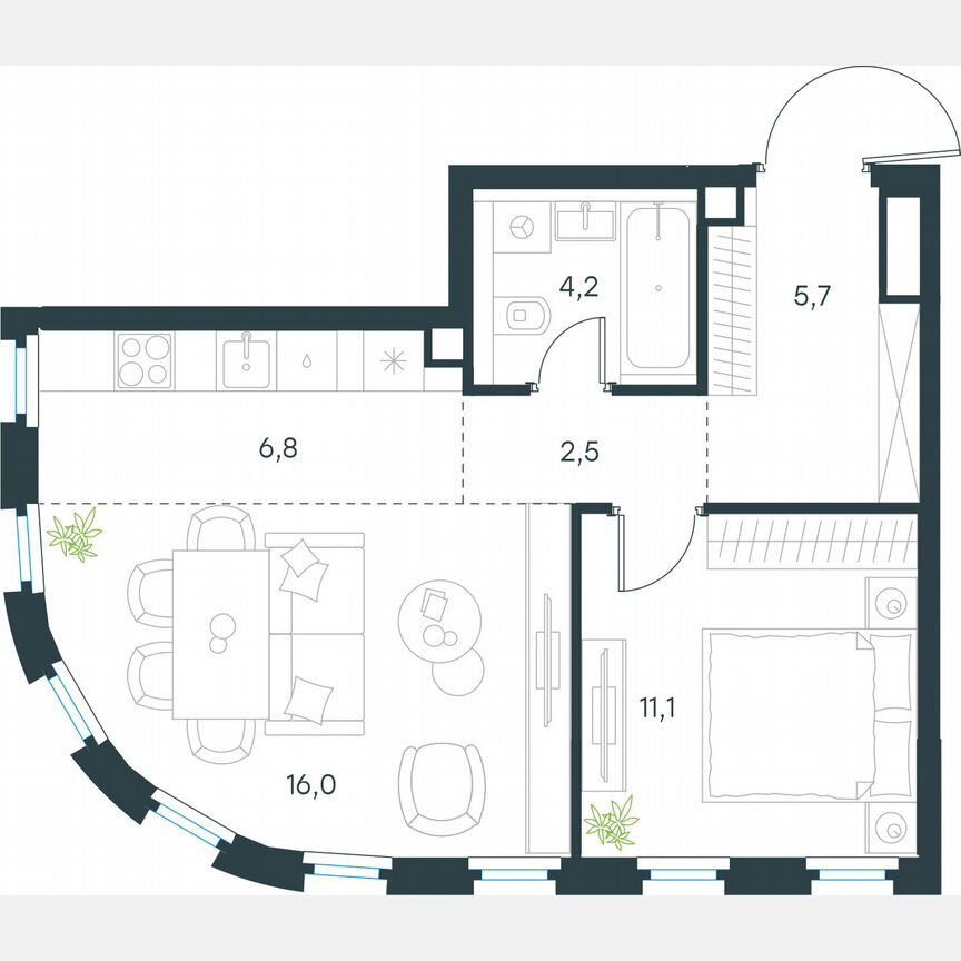 2-к. квартира, 46,3 м², 11/29 эт.