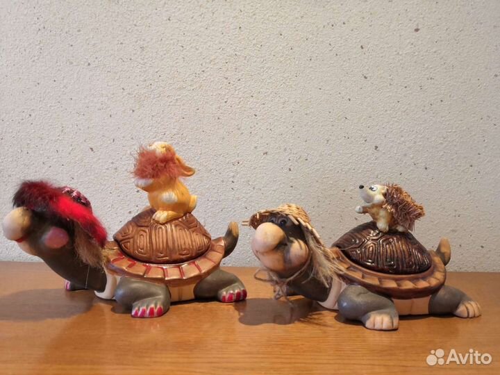 Черепаха с зайцем.Шкатулка большая 25см керамика