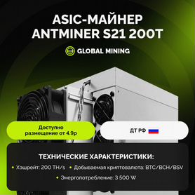 Bitmain Antminer S21 200TH/s с гтд РФ