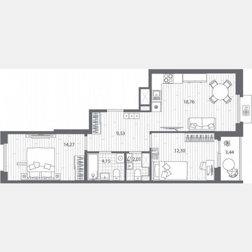 2-к. квартира, 62,7 м², 3/13 эт.