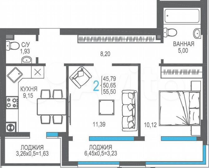 2-к. квартира, 50,7 м², 1/8 эт.