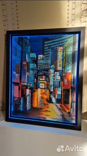 Картина с неоном город