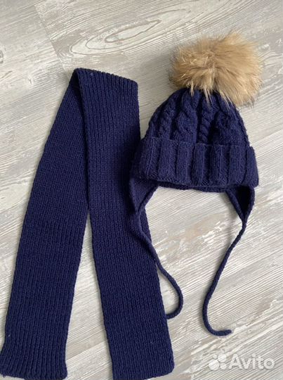 Шапка и шарф комплект детский зимний