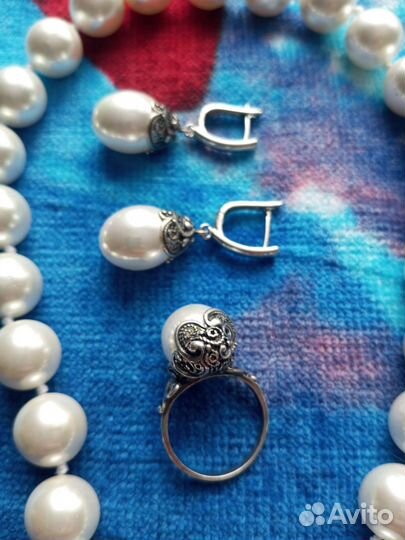 Комплект ожерелье, серьги, кольцо