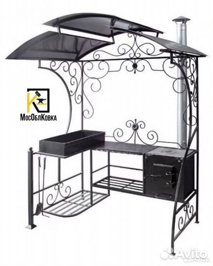 Мангал с печью под казан и крышей