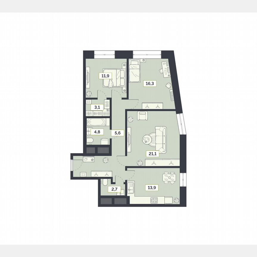 3-к. квартира, 88,4 м², 27/27 эт.