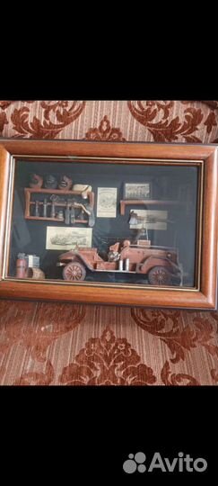 Картина диорама.пожарная машина.винтаж