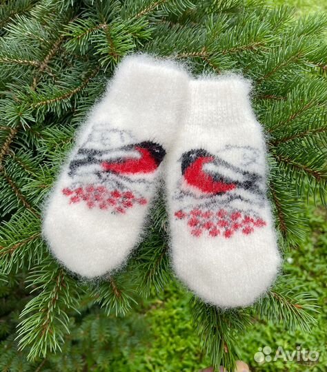 Детские пуховые варежки снегири