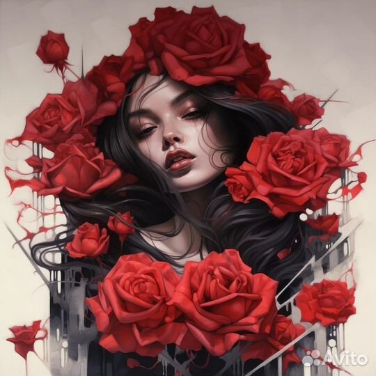 Картина маслом погружение в розы Онлайн примерка