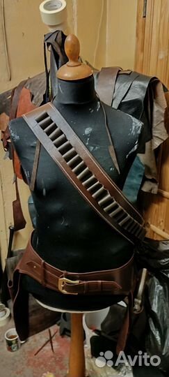 Патронташ кожаный. 12 калибр