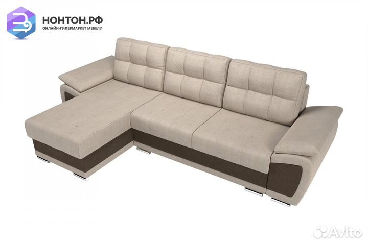 Диван угловой еврокнижка Нэстор рогожка бежевая