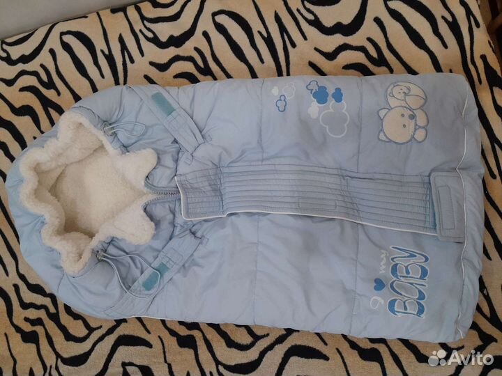 Зимний конверт в коляску голубой и розовый