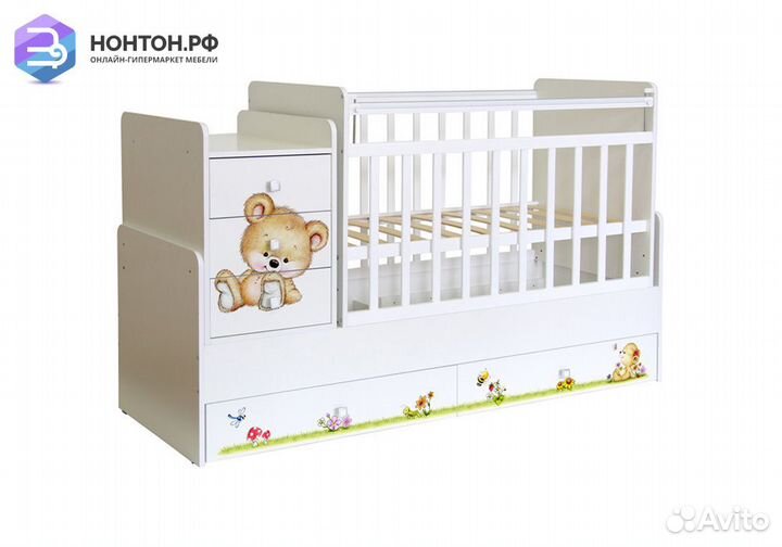 Кровать детская Фея 1100 принт Мевежонок / белый