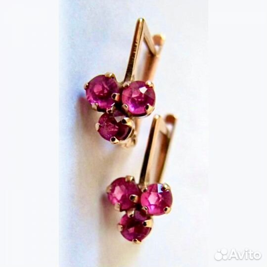 Советские золотые серьги 583 СССР Ежевика рубины