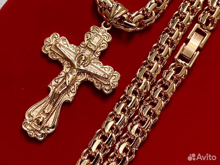 Цепочка бисмарк +крест покрытие золото 60-7-42