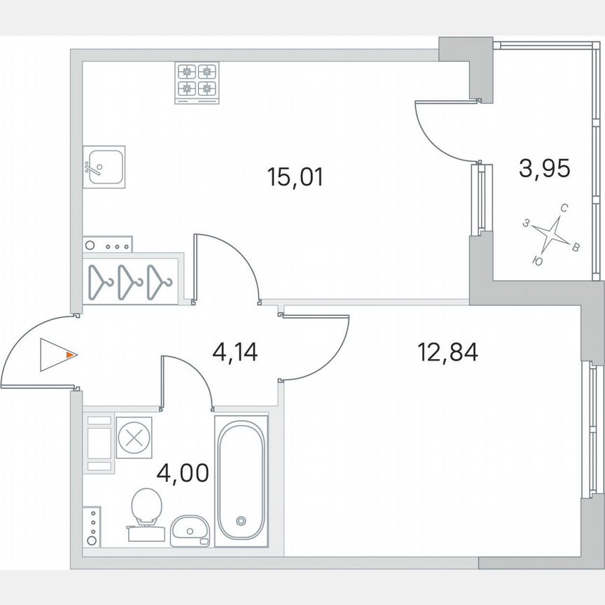 1-к. квартира, 38 м², 2/4 эт.