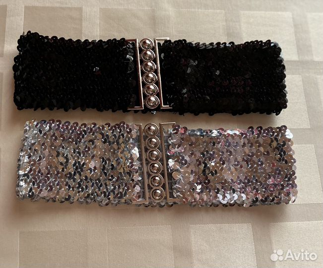 Эластичные женские пояса с блестящими пайетками