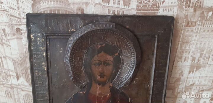 Икона старинная Господь Вседержитель.Темпера.19век