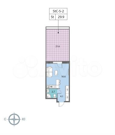 Квартира-студия, 29,9 м², 2/23 эт.