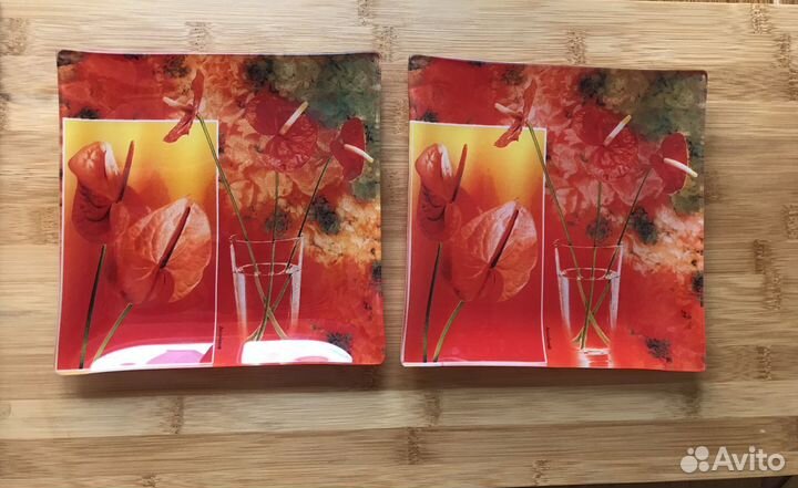 Набор тарелок квадратных стекло