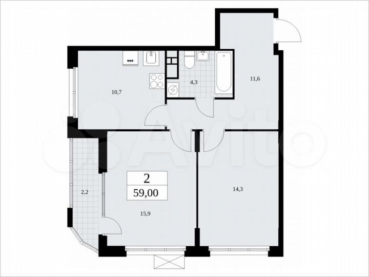 2-к. квартира, 59 м², 18/19 эт.