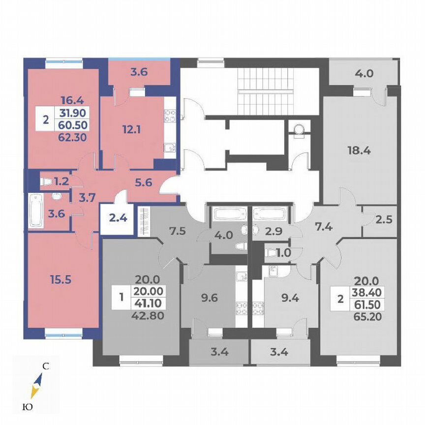 2-к. квартира, 62,3 м², 5/7 эт.