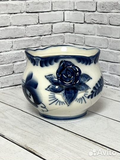 Конфетница Гжель. Винтаж. Ручная роспись