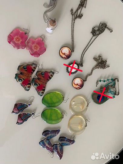 Украшения серьги - крылья бабочки, кулоны