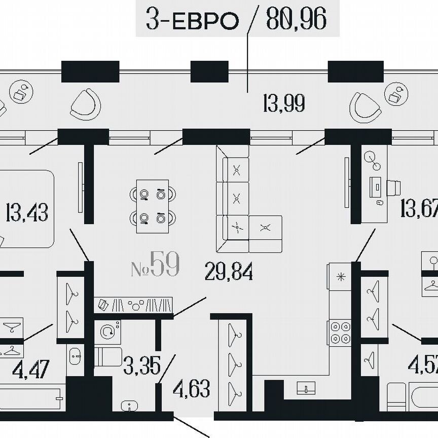 2-к. квартира, 81,5 м², 9/11 эт.