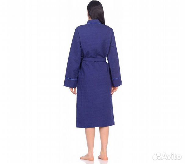 Халат вафельный Home One с кантом синий 54
