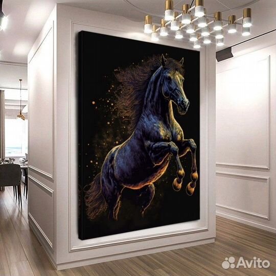 Картина маслом черная лошадь