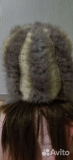 Вязаная норковая шапка женская