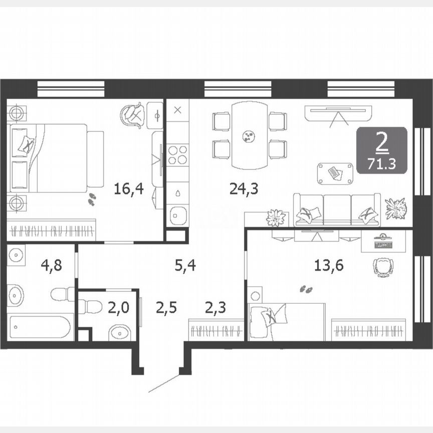 2-к. квартира, 71,2 м², 9/19 эт.